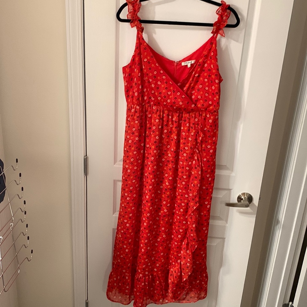 Madewell red floral midi dress